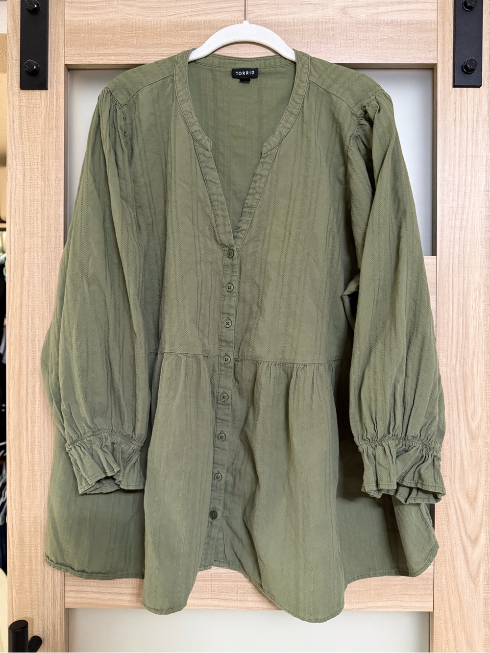 Torrid Olive V-Neck Button Peasant Tunic